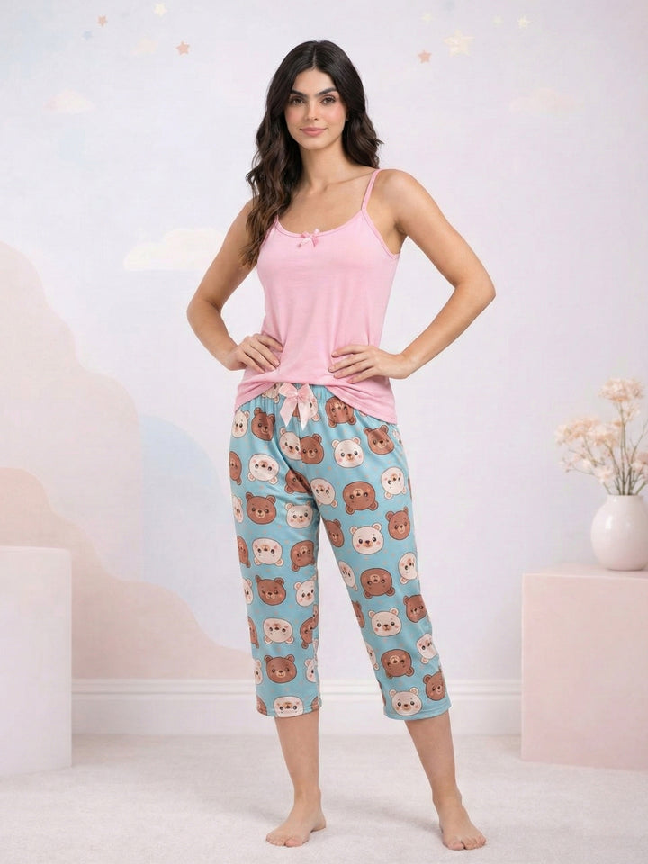 Pijama Mujer Capri y Blusa de Tiras, Ositos.