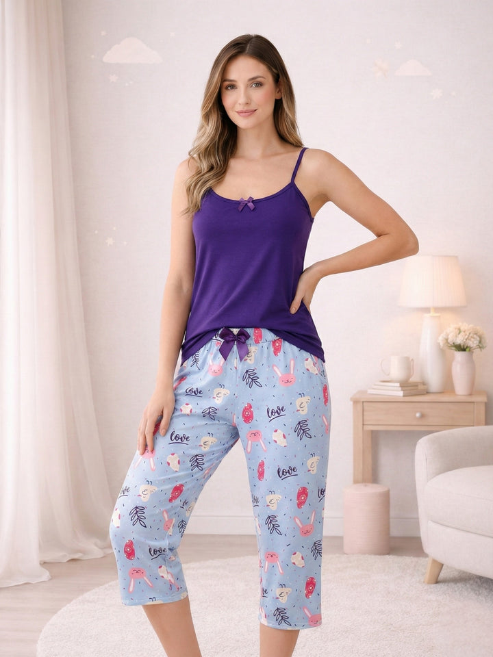 Pijama Mujer Capri y Blusa de Tiras, Conejo.